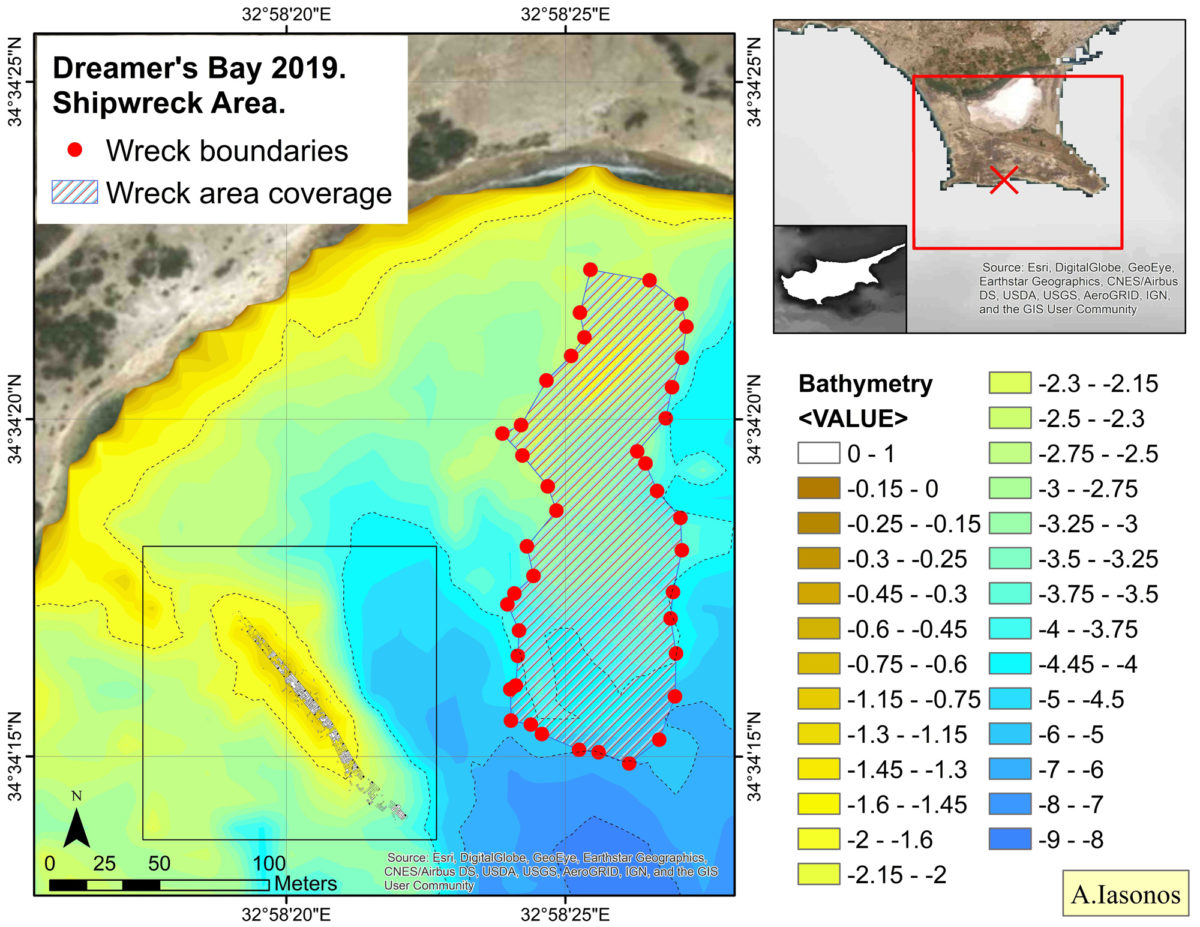 The most important result of the 2019 season was confirmation that the eastern concentration of largely homogenous ceramics located on an elevated, rocky outcrop to the east of the breakwater and the sheltered channel, was indeed a shipwreck. 