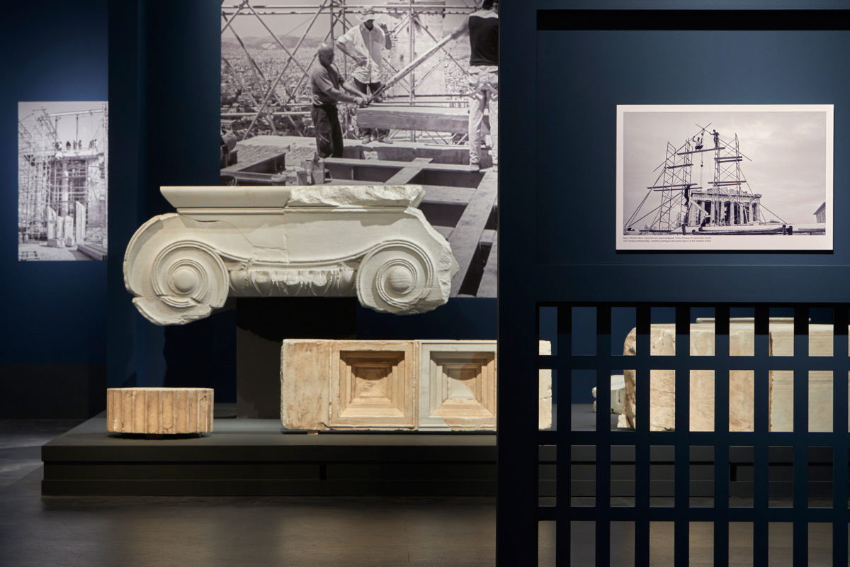 View of the exhibition “Chisel and memory. The contribution of marble craftsmanship to the restoration of the Acropolis monuments”. (Credit: Acropolis Museum)