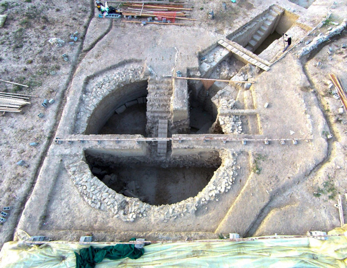 UC archaeologists discovered two Bronze Age family tombs near the grave of the Griffin Warrior, a Greek military leader who was buried with armor, weapons and jewelry. The round tombs, called Tholos VI and VII, at one time were lined with gold foil and contained artifacts that could shed new light on life in ancient Greece. Aerial photo/UC Classics