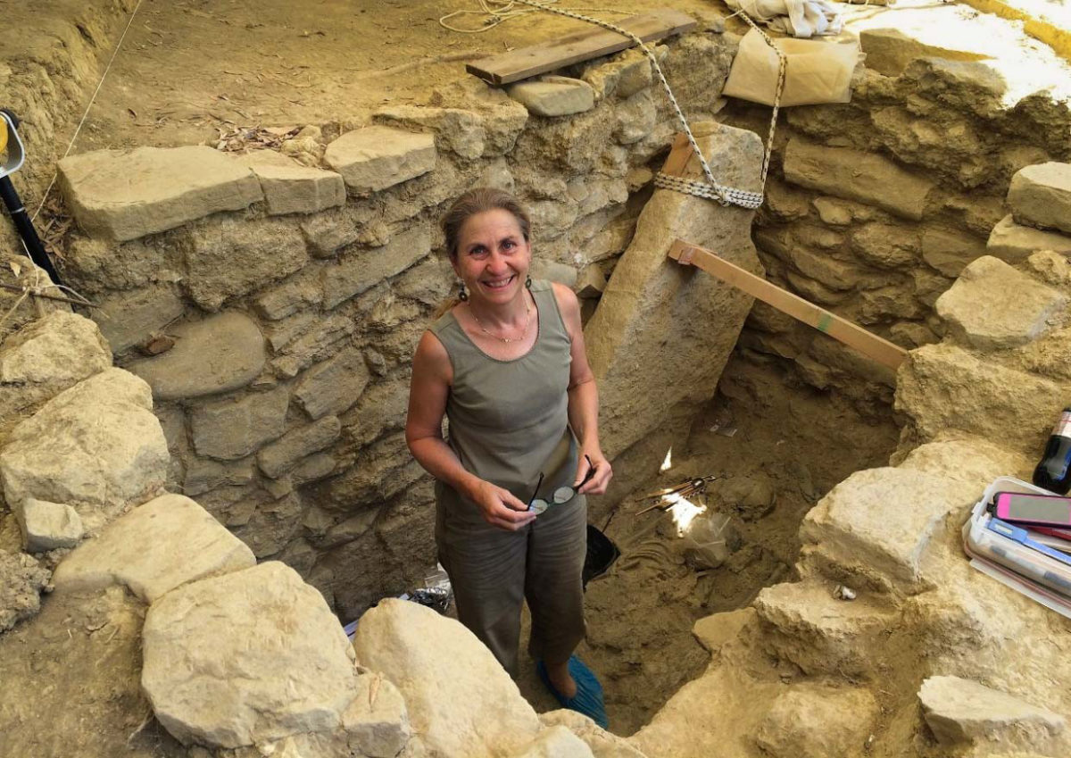 UC senior research associate Sharon Stocker works at the site of the Griffin Warrior in Pylos, Greece, in 2015. Photo/UC Classics