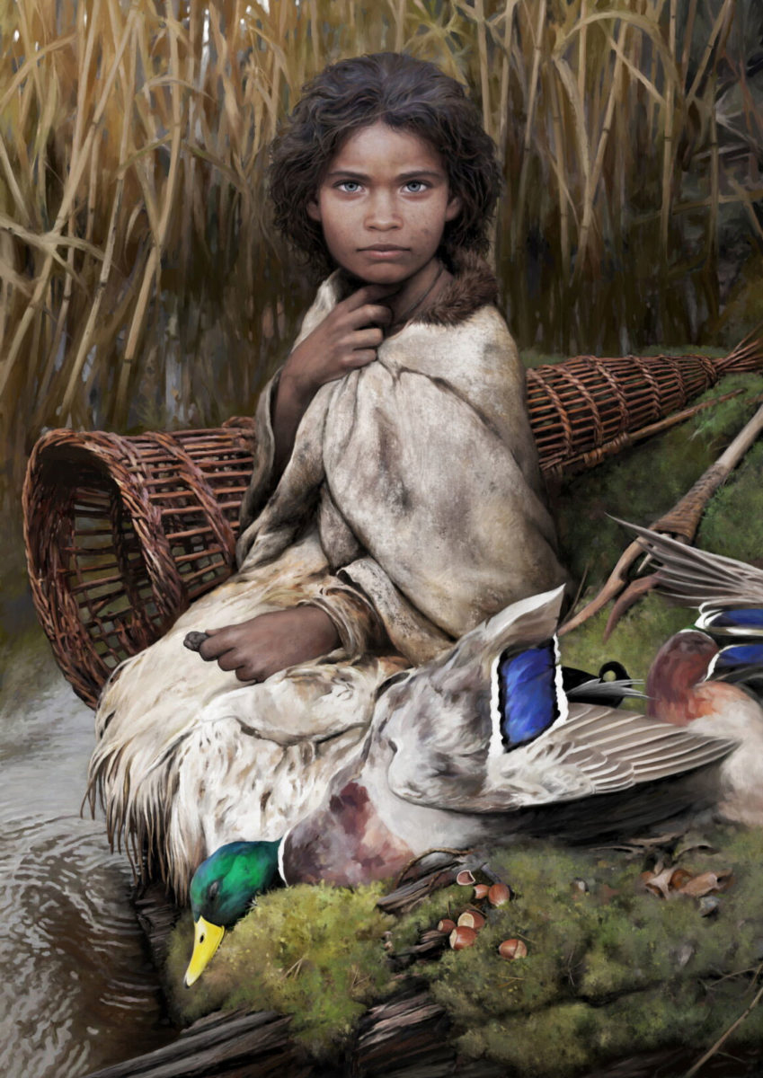 Artistic reconstruction of the woman who chewed the birch pitch. She has been named Lola. Illustration by Tom Björklund.