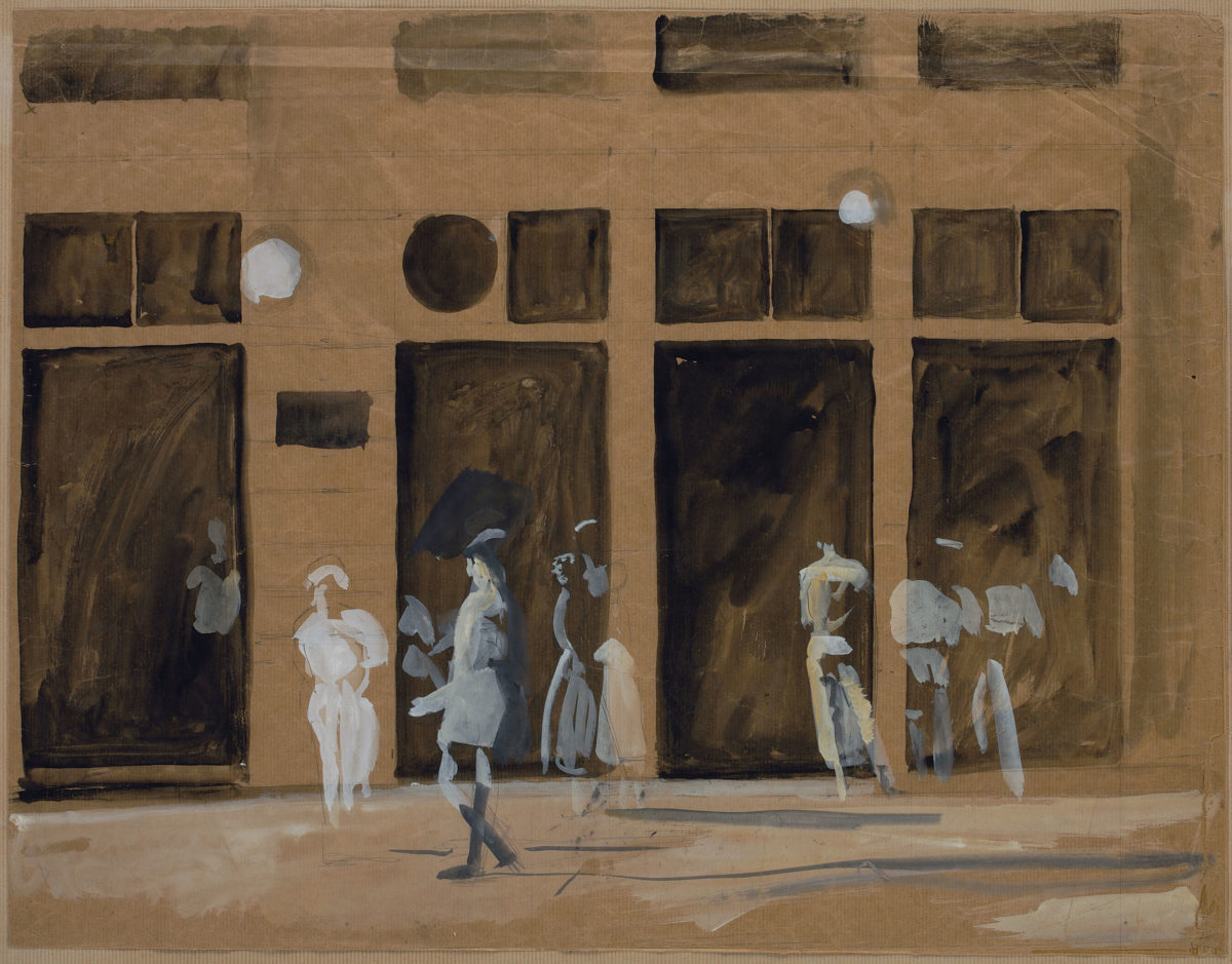 Yannis Tsarouchis, “Mavrokefalos Cafe”, 1966.Watercolour on kraft paper, 49.5x64 cm. Yannis Tsarouchis Foundation, Inv. No. 1026.