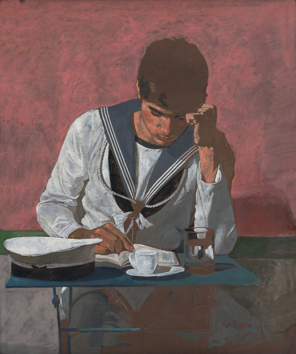 Yannis Tsarouchis, “Sailor reading”, 1981. Oil on Kraft paper, 93x80 cm, Yannis Tsarouchis Foundation, Inv. No. 1596.