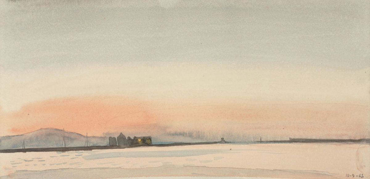 Yannis Tsarouchis, “Chios harbour before sunrise”, 1965. Watercolour on paper, 15.5x31cm. Yannis Tsarouchis Foundation, Inv. No. 63.