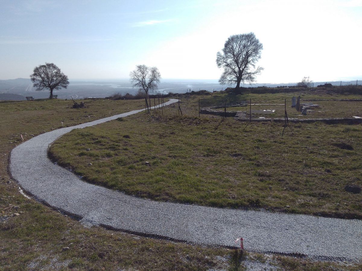 View from the north part of the network of routes to the Christian Acropolis of Ancient Amphipolis passing close by the D Basilica. Photo: MOCAS 