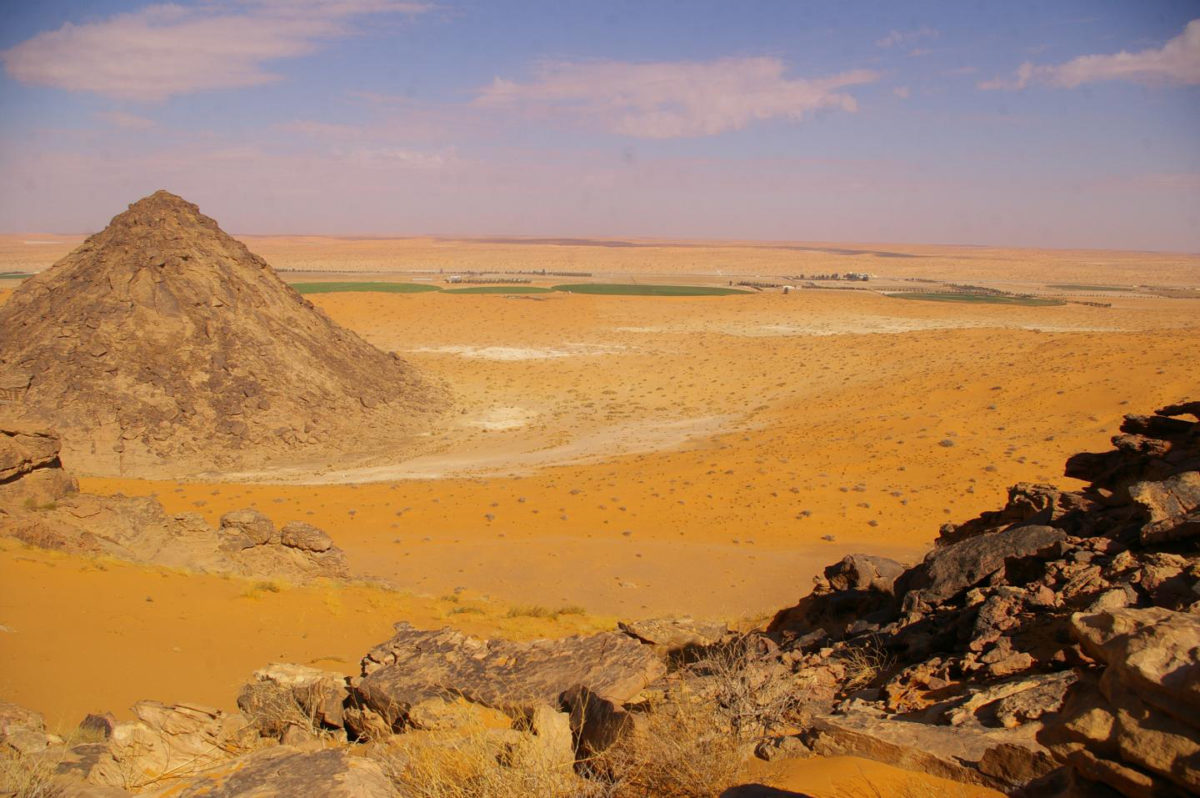 The Jubbah Oasis today with modern farming on the desert floor. In the past, this area would have been a wetland and lake region. Credit: Palaeodeserts Project