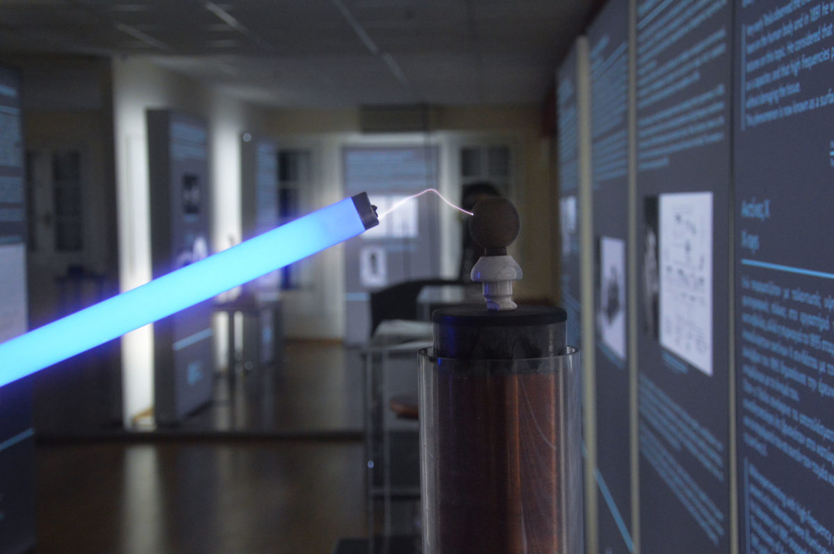 Tesla coil. From the exhibition “Nikola Tesla: the man from the future” at the Kotsanas Museum
