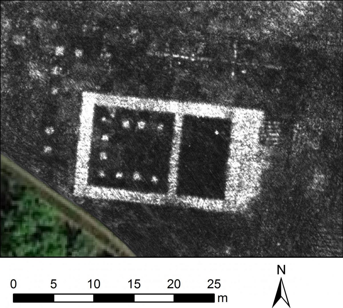 Ground Penetrating Radar map of the newly discovered temple in the Roman city of Falerii Novi, Italy. Credit: 
L. Verdonck