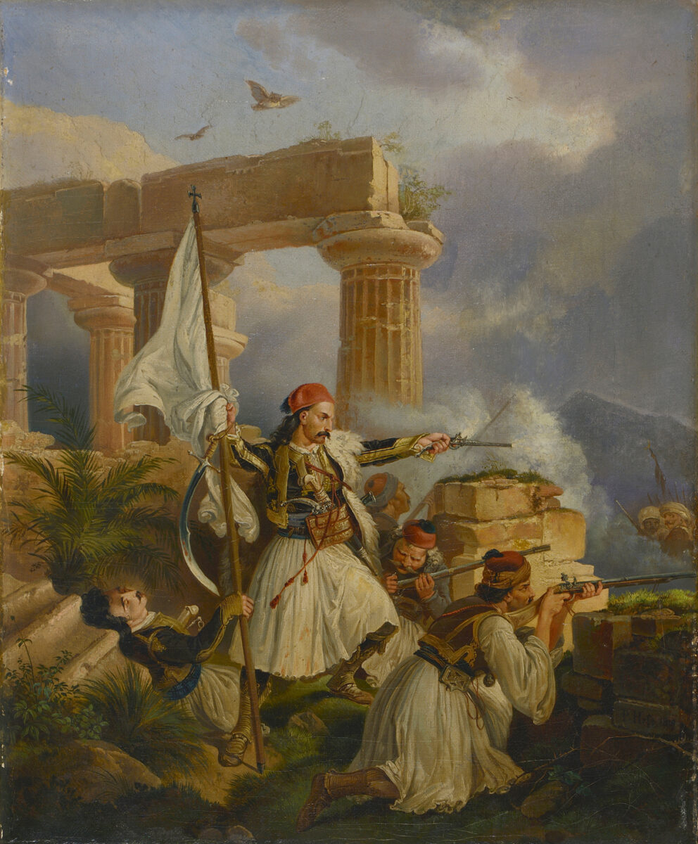 Peter von Hess (1792-1871), Greeks Fighting Among Ancient Ruins, 1829.
Oil on canvas, 33x27 cm. Thanassis and Marina Martinos Collection. 