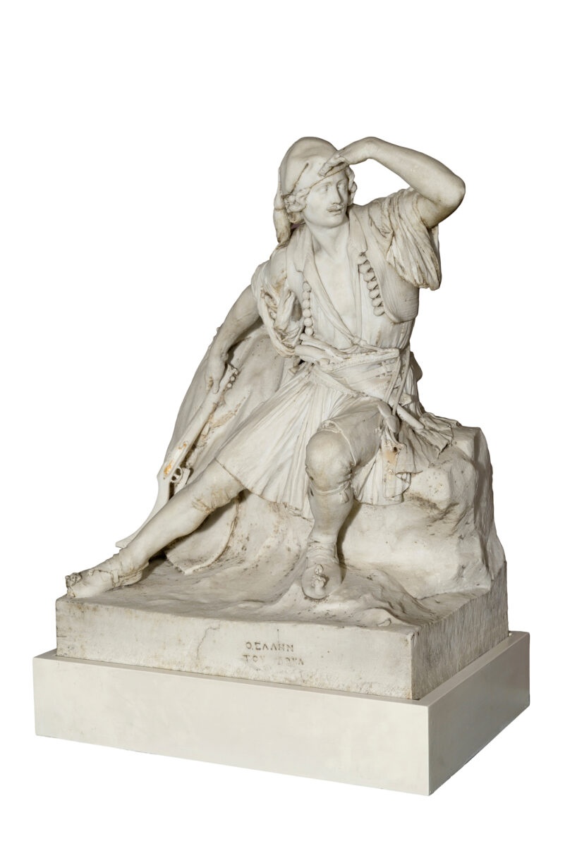 Georgios Phytalis (1830-1880), The Greek of 1821, 1855. Marble. Height 72 cm, length 57 cm, width 38 cm. Thanassis and Marina Martinos Collection.