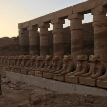 Rams statues behind first pylon in Temple of Amun-Ra in Karnak