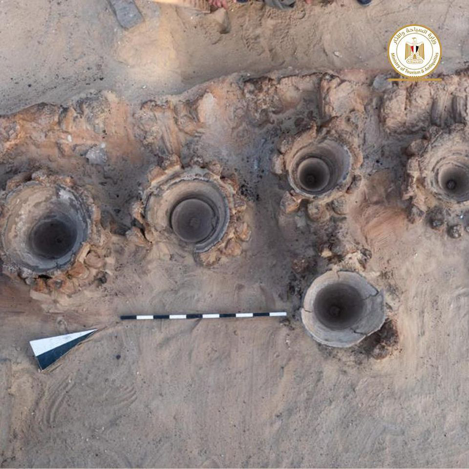 Pottery basins used to heat up a mixture of grains and water to produce beer discovered at the
 archaeological site in Sohag. Credit: Egyptian Ministry of Antiquities
