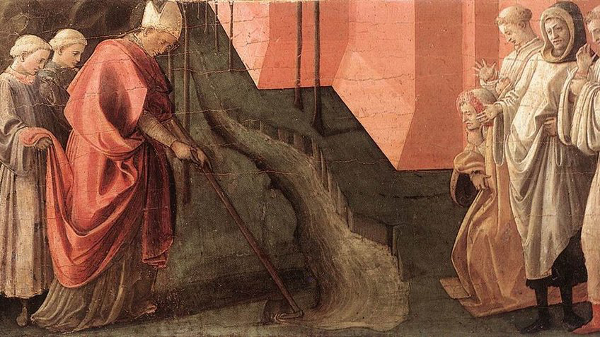 St Fredianus Diverts the River Serchio. © Filippo Lippi, Public domain, via Wikimedia Commons