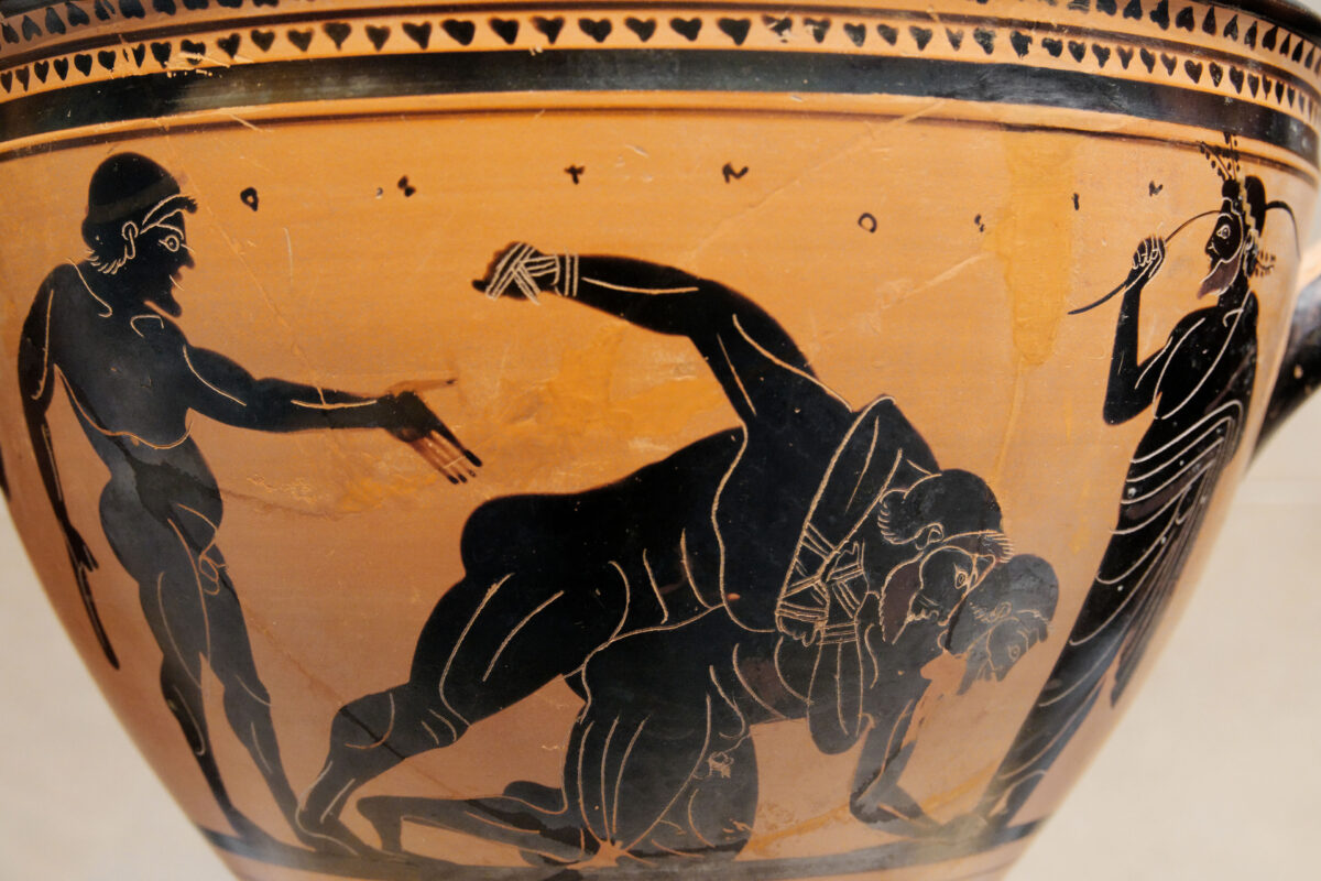 Athletes competing in the pankration. Source: Wikimedia commons