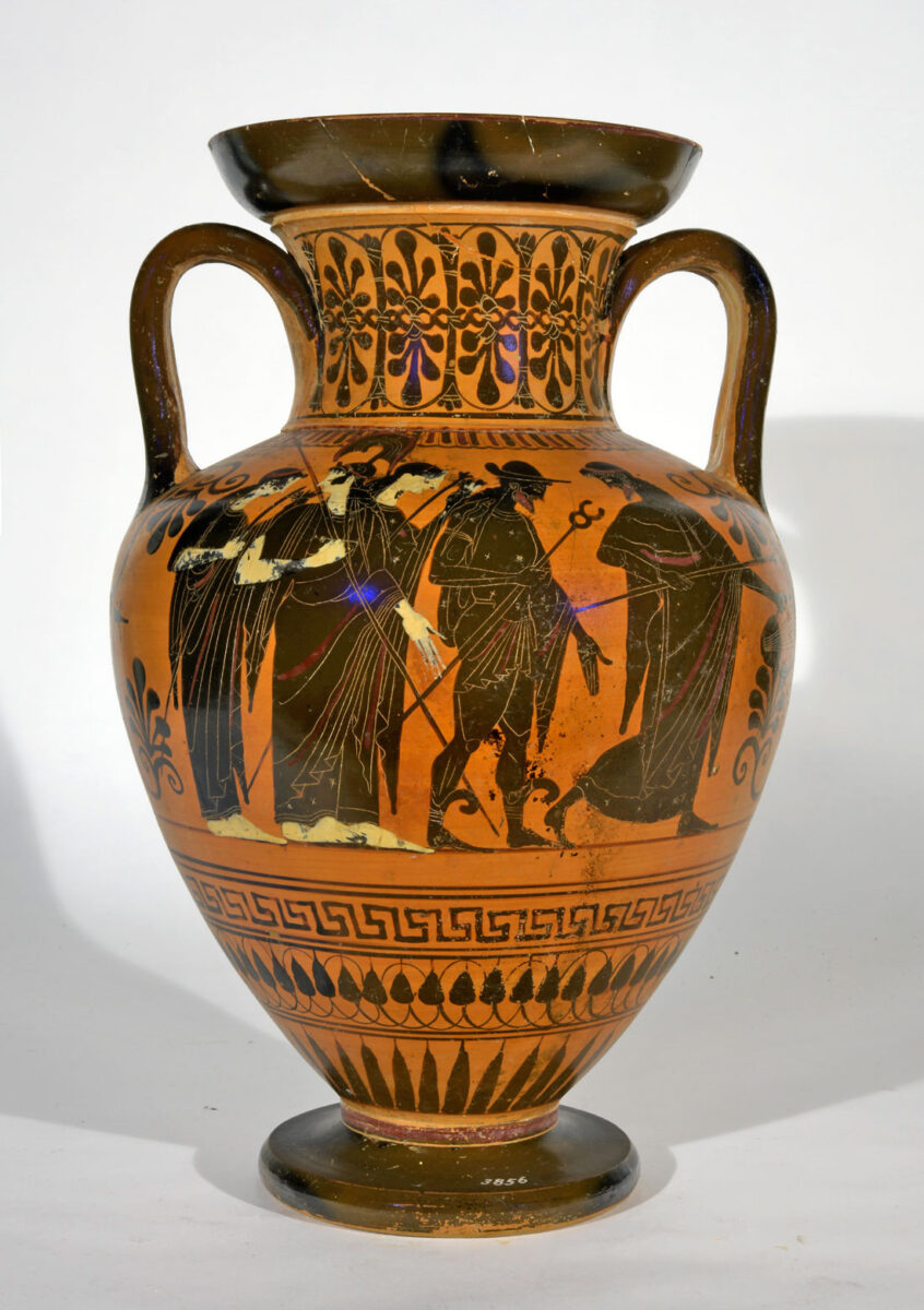 ClayAtticblack-figuredamphorawith the ‘Judgement of Paris’. Provenance unknown. 530 – 520 BC. Florence, National Archaeological Museum 3856.
© Museo Archeologico Nazionale di Firenze (Direzione regionale musei della Toscana).
