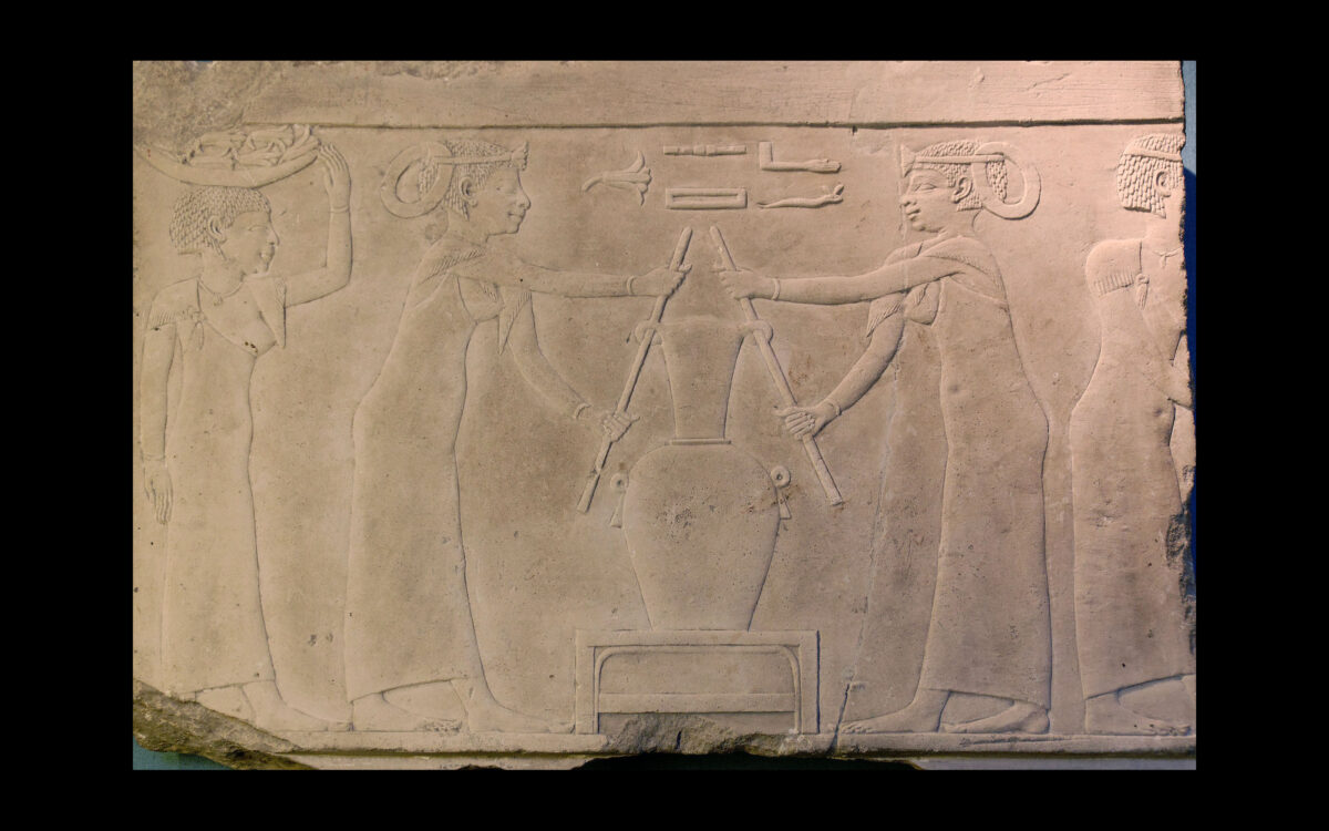 The making of lily perfume. Limestone, fragment from the decoration of a tomb, 4th dynasty of Egypt-(2500s BC). Louvre Museum. 