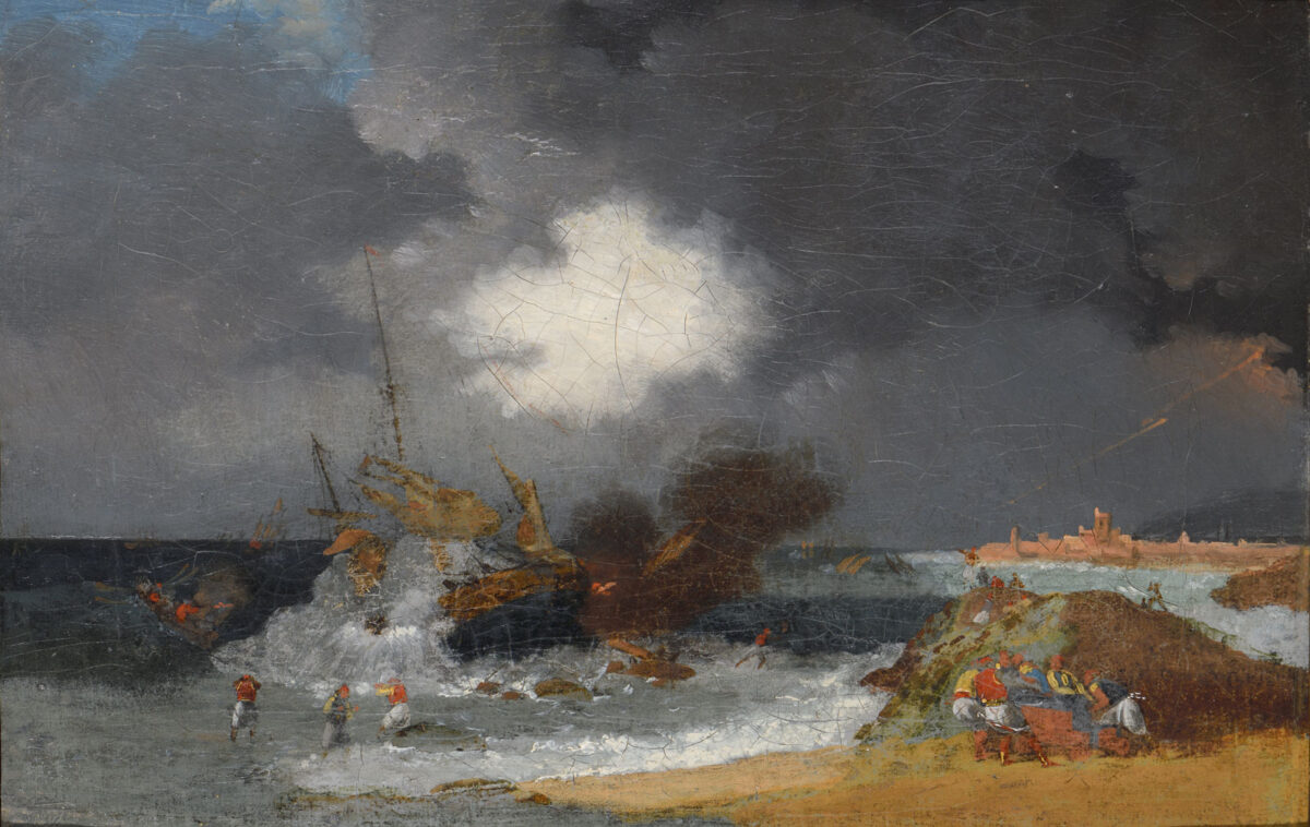 Horace Vernet (1789-1863), “Burning of Turkish ship”, 1821. Oil on canvas, 20,5x39 cm. Benaki Museum (8992). 