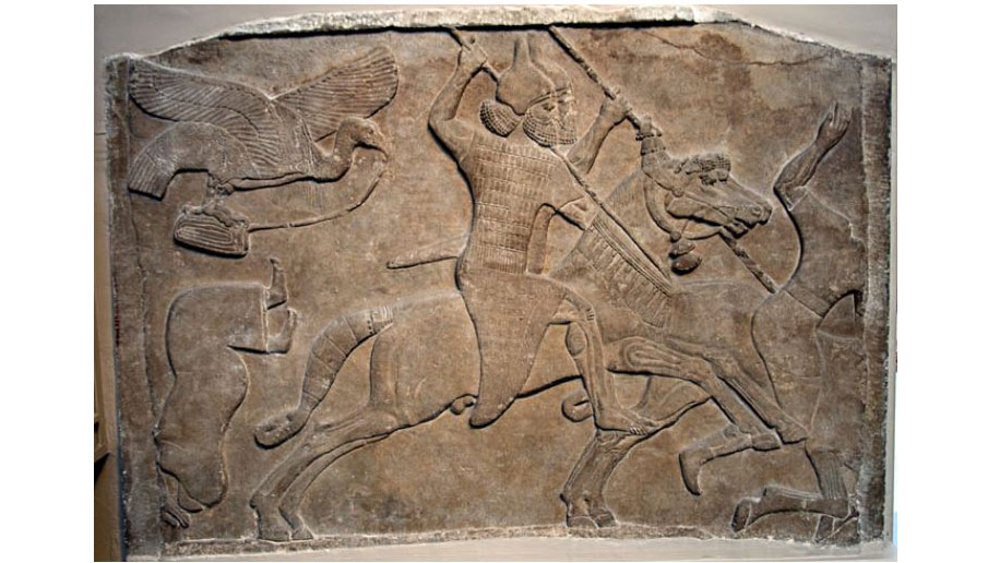 The invention of bit and bridle eventually led to the evolution of armed mounted warriors like the one depicted in an Assyrian relief from 8th century BCE. Credit : Created: 5 June 2010 by Ealdgyth britishmuseumassyrianrelieftwohorsemennimrud.jpg