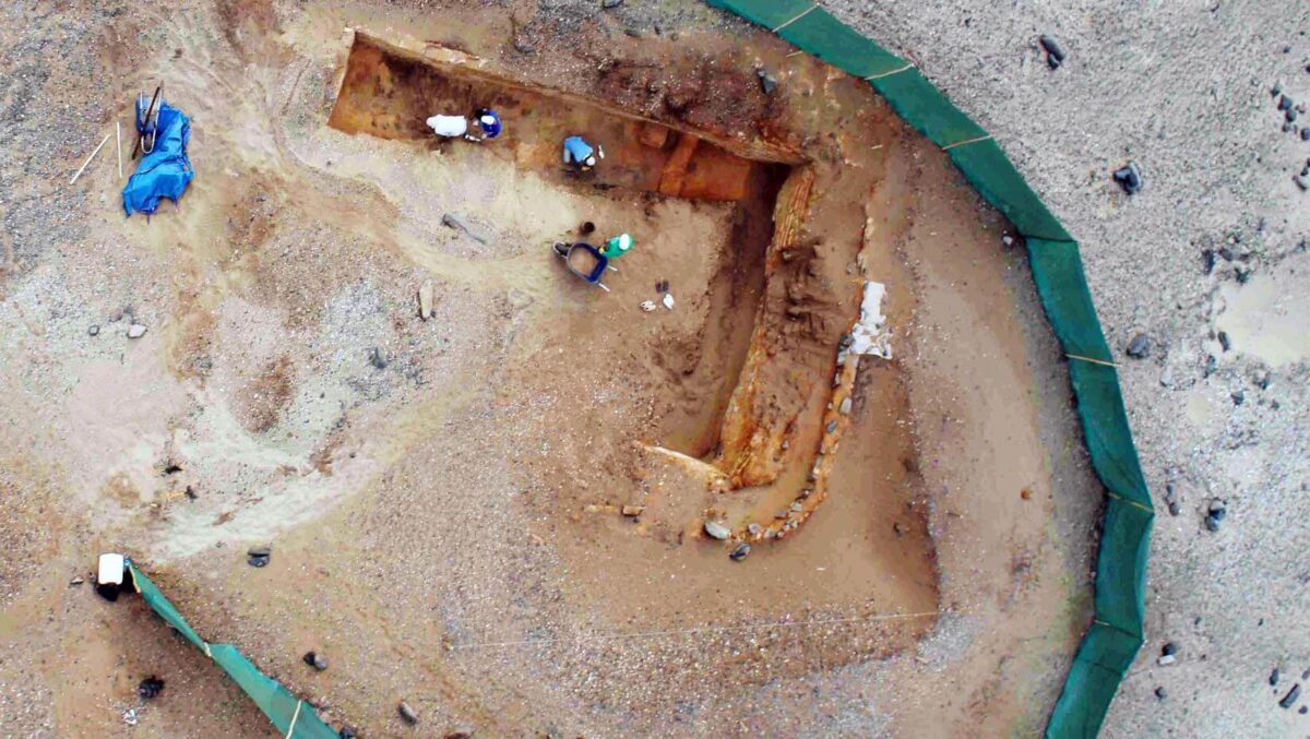 Drone view of early adobe architecture under excavation at Los Morteros, North Coast of Peru, dating over 5100 years ago. Image : UMaine