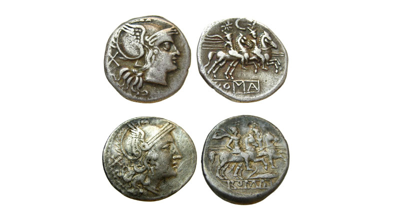 Roman denarius, the standard Roman silver coin. Images provided by Jean Milot.