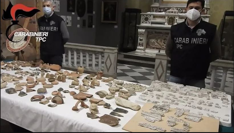 
Some of the seized artefacts. Credit: Carabinieri del Nucleo per la Tutela del Patrimonio Culturale (TPC) di Palermo
