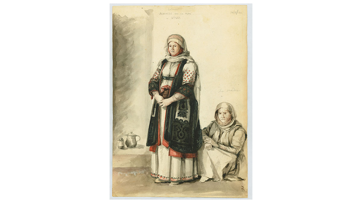 Fig. 14. Young Arvanite woman with her mother in Athens. G. Pitzamanos, 1818, ΕΙΜ Collections.  