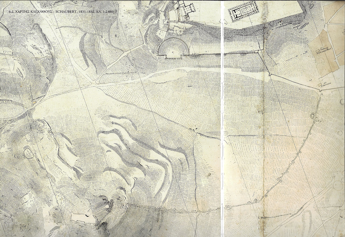 Fig. 35. The trench of Kütahi, from the foot of the Hill of the Muses to the Wall of Haseki (Agia Paraskevi Bastion), which Kriezotis and Fabvier crossed to supply the castle of the Acropolis. Topographical map by S. Kleanthis – E. Schaubert, Korres 2010 