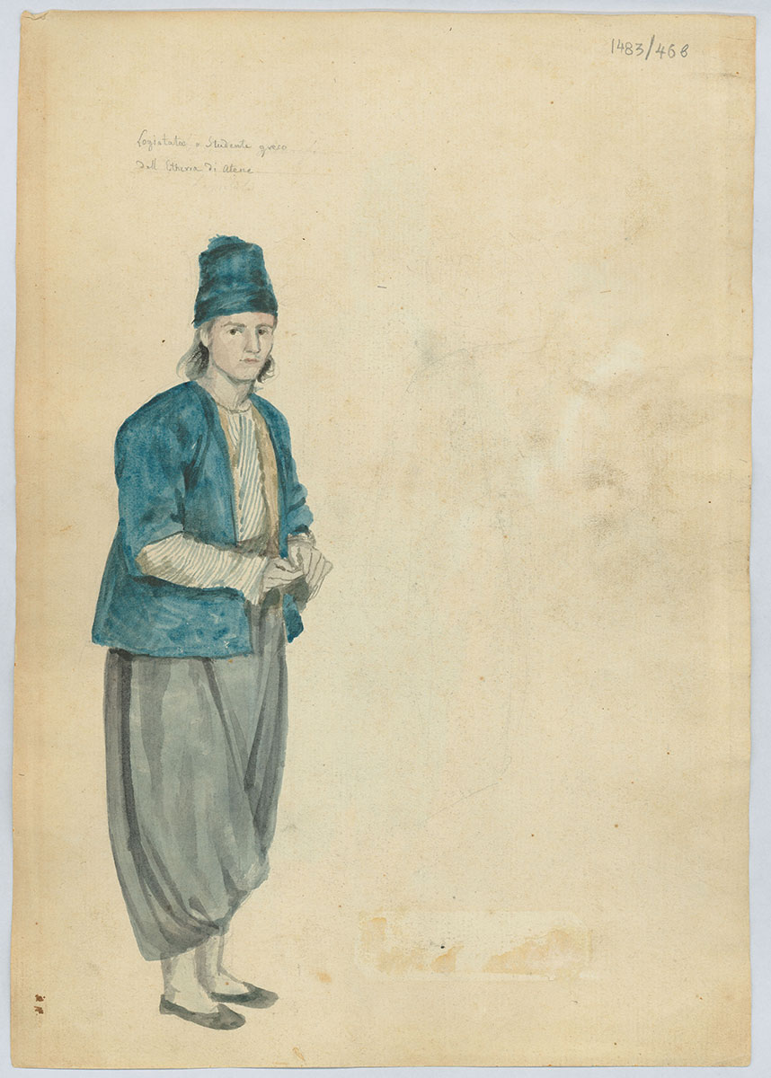 Fig. 41. A “Logiotatos” (scholar), a Greek pupil of the Philomuse Society at Athens. G. Pitzamanos, 1818. EIM Collections.