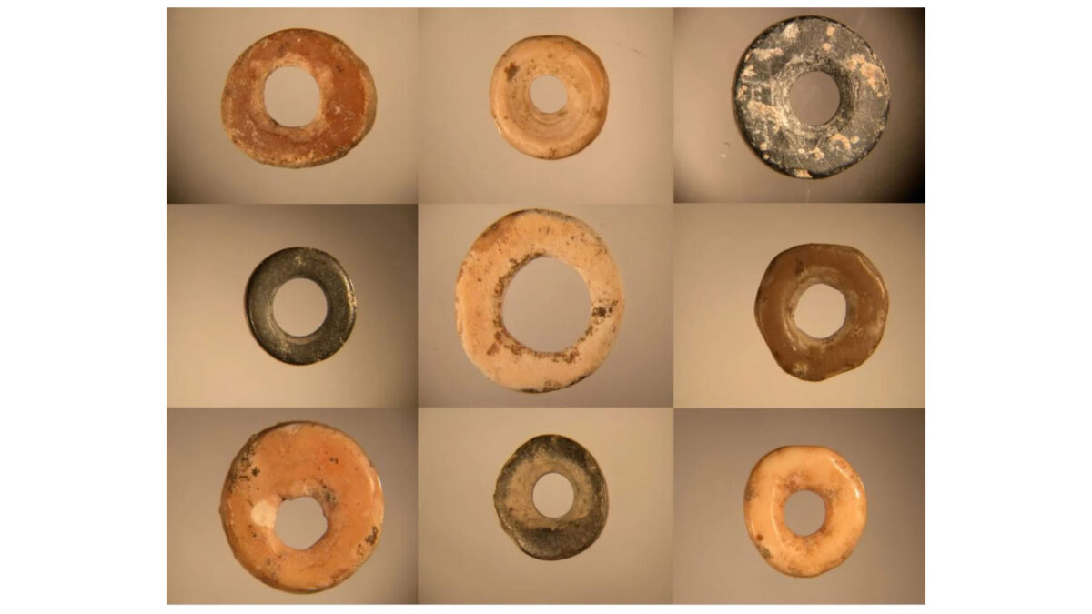 Digital microscope images of archeological ostrich eggshell beads.
© Jennifer Miller