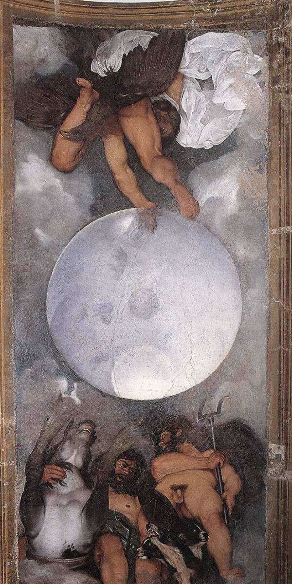 Caravaggio, “Jupiter, Neptune and Pluto”, c. 1597. Fresco, 180x300 cm. Rome.