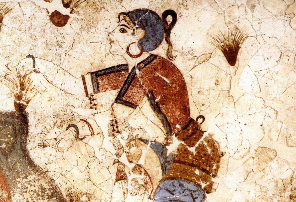 Detail of the “Saffron Gatherers”, 1650 BC. Museum of Prehistoric Thera. 
