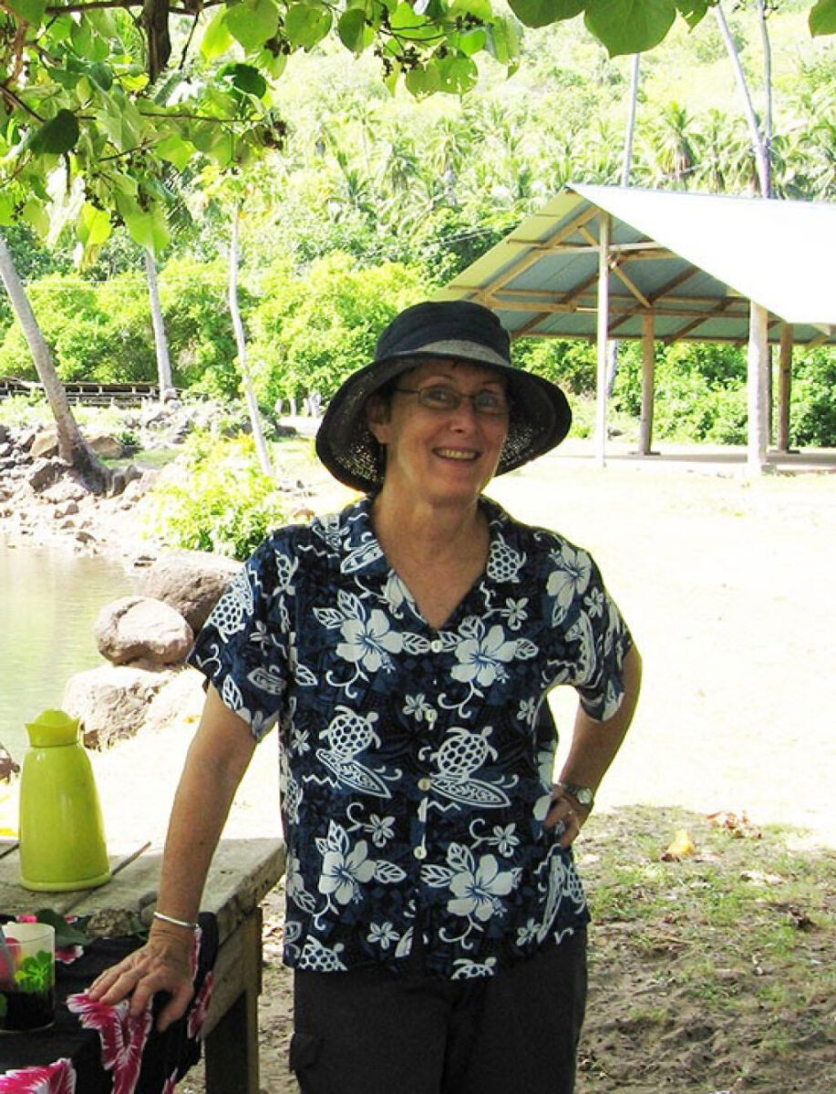 Professor Melinda Allen at the study site, Ho‘oumi Beach, Nuku Hiva Island, Marquesas, French Polynesia.