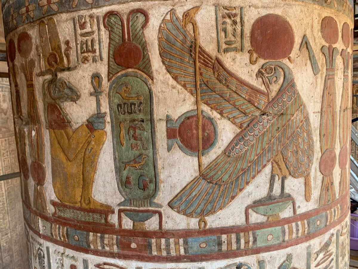 Part of the painted decoration in the Esna temple. Image credit: Ministry of Antiquities