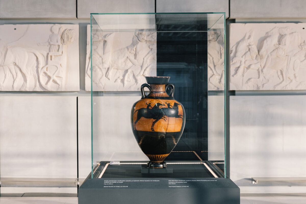 On the day of its birthday, 20 June 2022, the Acropolis Museum started the new exhibition program “Των Αθήνηθεν άθλων. Panathenaic amphorae from Toronto, Canada back to their birthplace” (image source: Acropolis Museum)
