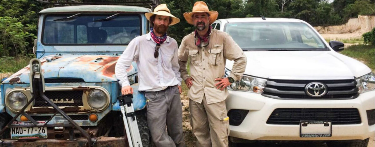 Jeffrey Glover and Dominique Rissolo come back from a day of survey work around Chiquila.