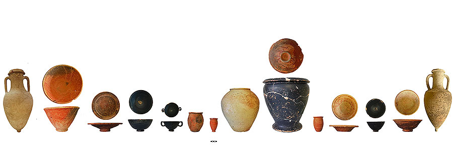 The fully restored assemblage of grave goods from the first burial at Podere Cannicci. Image credit : University of Buffalo
