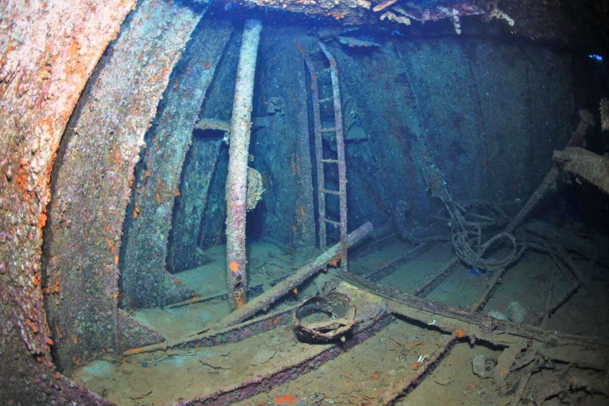 Interior of the shipwreck’s stern. Source of image: Kostas Thoktaridis archive 