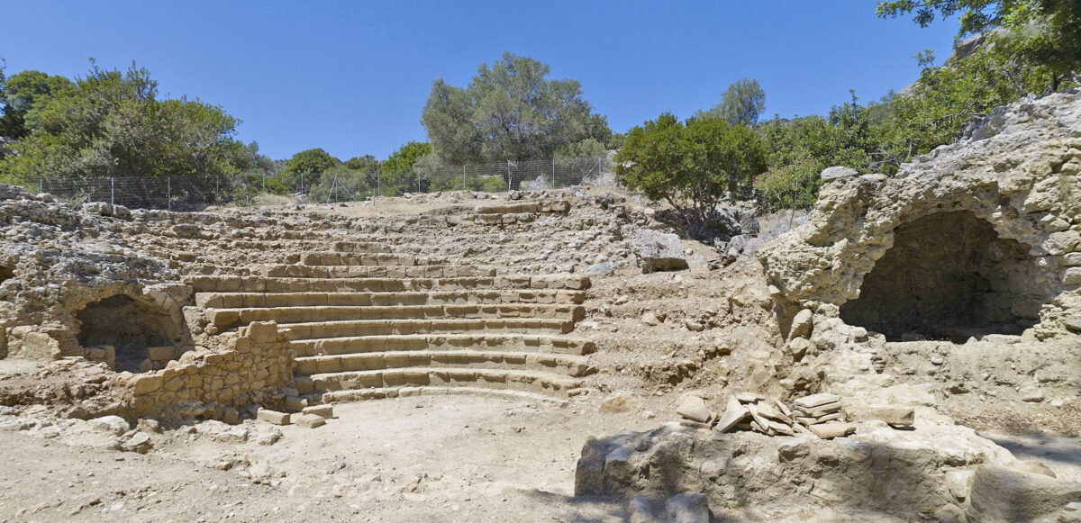 Ancient Odeon at the Lissos archaeological site (the koilon and side chambers are visible). Image: MOCAS 