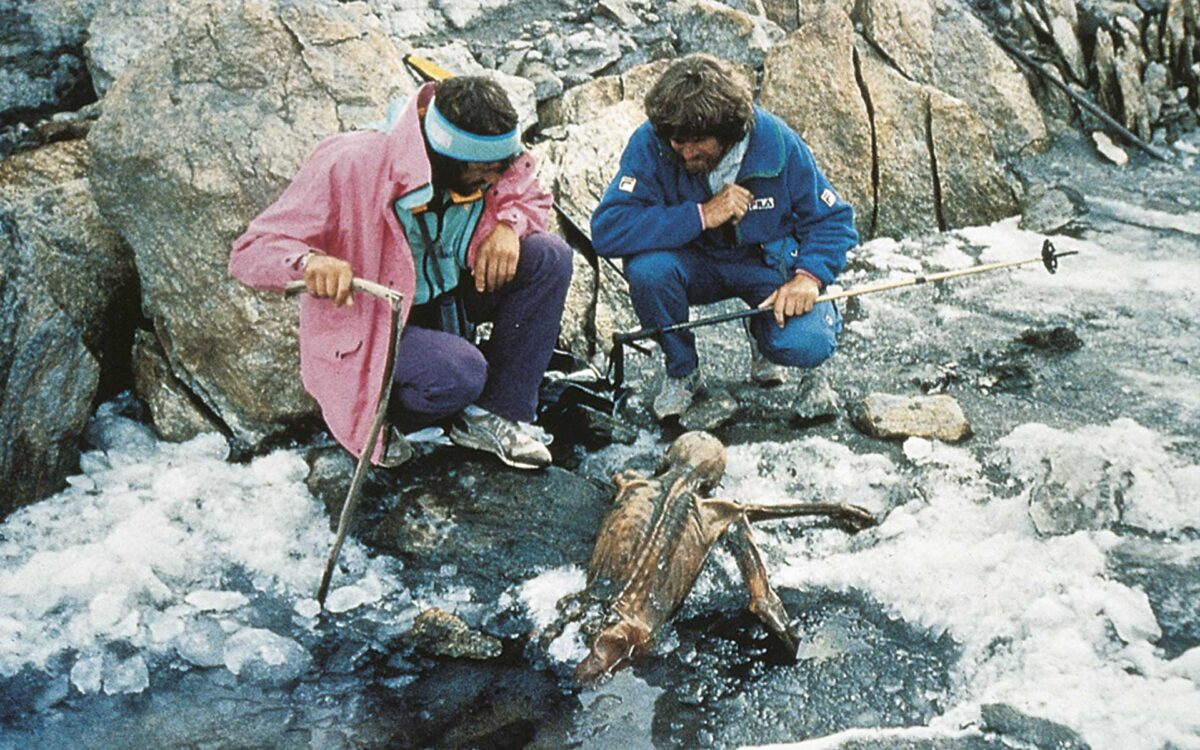 The two South Tyrolean mountaineers, Reinhold Messner and Hans Kammerlander, came across the find site by accident. Source: South Tyrol Museum of Archaeology