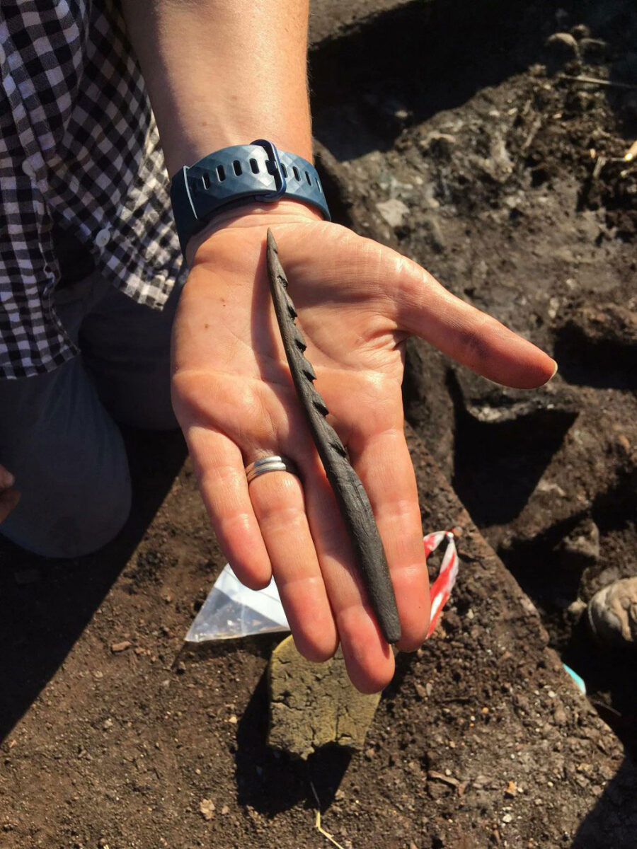 A barbed antler point.