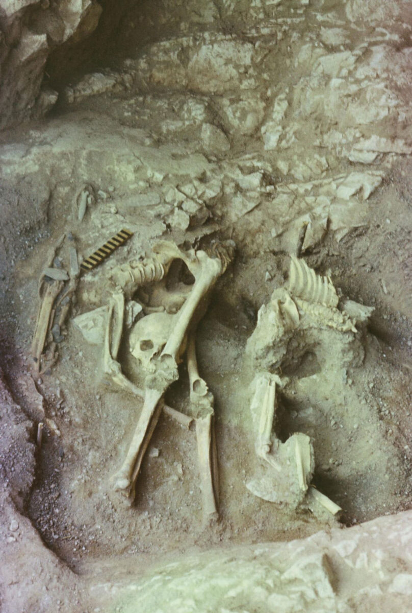 Excavation of the Nizhnetytkesken individual in the cave. Image credit: Nadezhda F. Stepanova