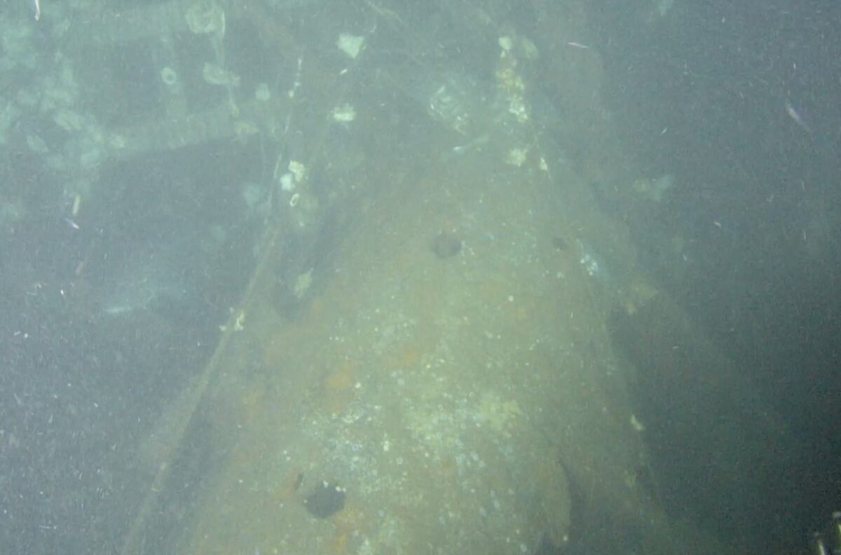 A screenshot of the wreck site USS Albacore (SS 218). which was lost at sea Nov. 7, 1944. Indications of documented modifications made to Albacore prior to her final patrol such as the presence of an SJ Radar dish and mast, a row of vent holes along the top of the superstructure, and the absence of steel plates along the upper edge of the fairwater allowed Naval History and Heritage Command to confirm the wreck site finding as Albacore. Screenshot captured from video courtesy of Dr. Tamaki Ura, from the University of Tokyo.