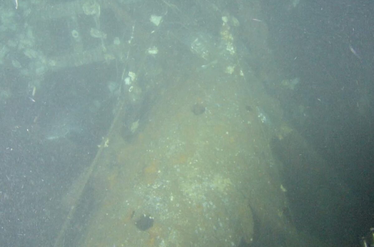 A screenshot of the wreck site USS Albacore (SS 218). which was lost at sea Nov. 7, 1944. Indications of documented modifications made to Albacore prior to her final patrol such as the presence of an SJ Radar dish and mast, a row of vent holes along the top of the superstructure, and the absence of steel plates along the upper edge of the fairwater allowed Naval History and Heritage Command to confirm the wreck site finding as Albacore. Screenshot captured from video courtesy of Dr. Tamaki Ura, from the University of Tokyo.