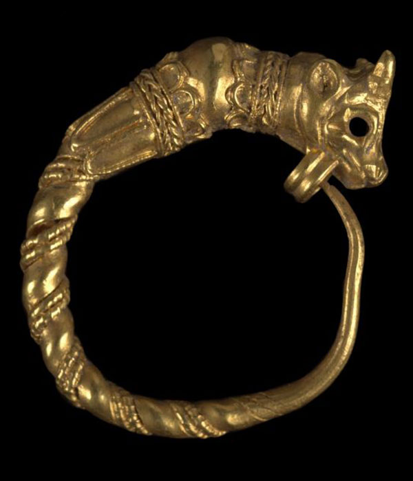 Calf-head earring (gold, 400-300 BCE). Found Marion, Cyprus. Fitzwilliam Museum, Cambridge.