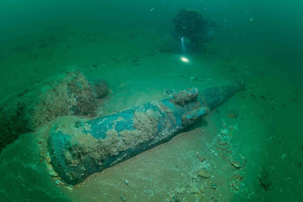Two guns found at the wreck site. © Cathy de Lara