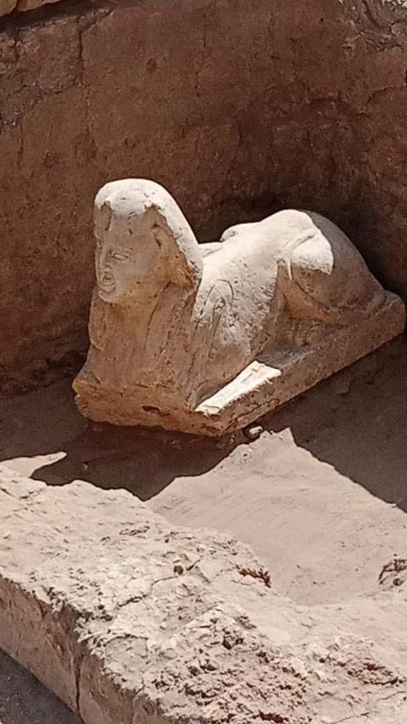 Sphinx statue and Roman architectural remains found in Dendera