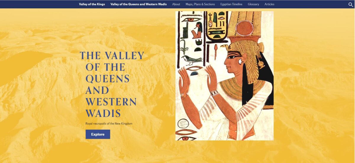 The Valley of the Queens and Western Wadis. Site screenshot.
(TMP/ ARCE).