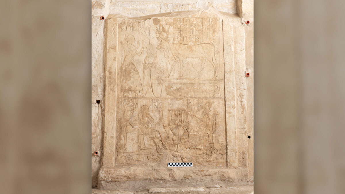 A relief found in a tomb whose owner is unknown. It appears to depict a family, but was not completed.  (Image credit: © Leiden Turin Expedition to Saqqara)