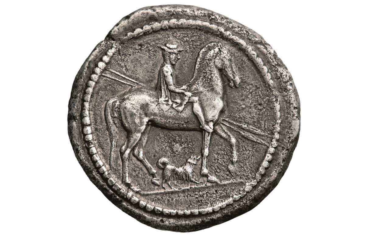 Macedonian hunter. Silver octadrachm of Alexander I, Macedonia, 460–450 BC.
