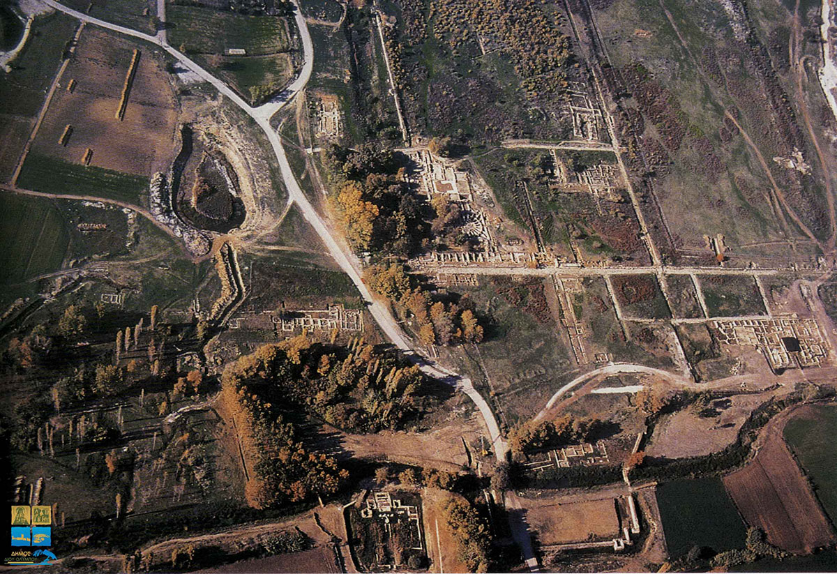Fig. 1. Aerial view of the archaeological park of the ancient city of Dion
(Image credit: Municipality of Dion – Olympus, www.dion-olympos.gr/arxaiodion)
